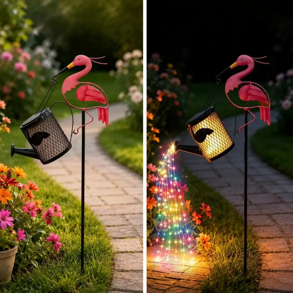 Unique Outdoor Landscape Accents Solar Flamingo Watering Light Waterproof Solar Garden Pathway Light Outdoor Led Patio Lawn Yard