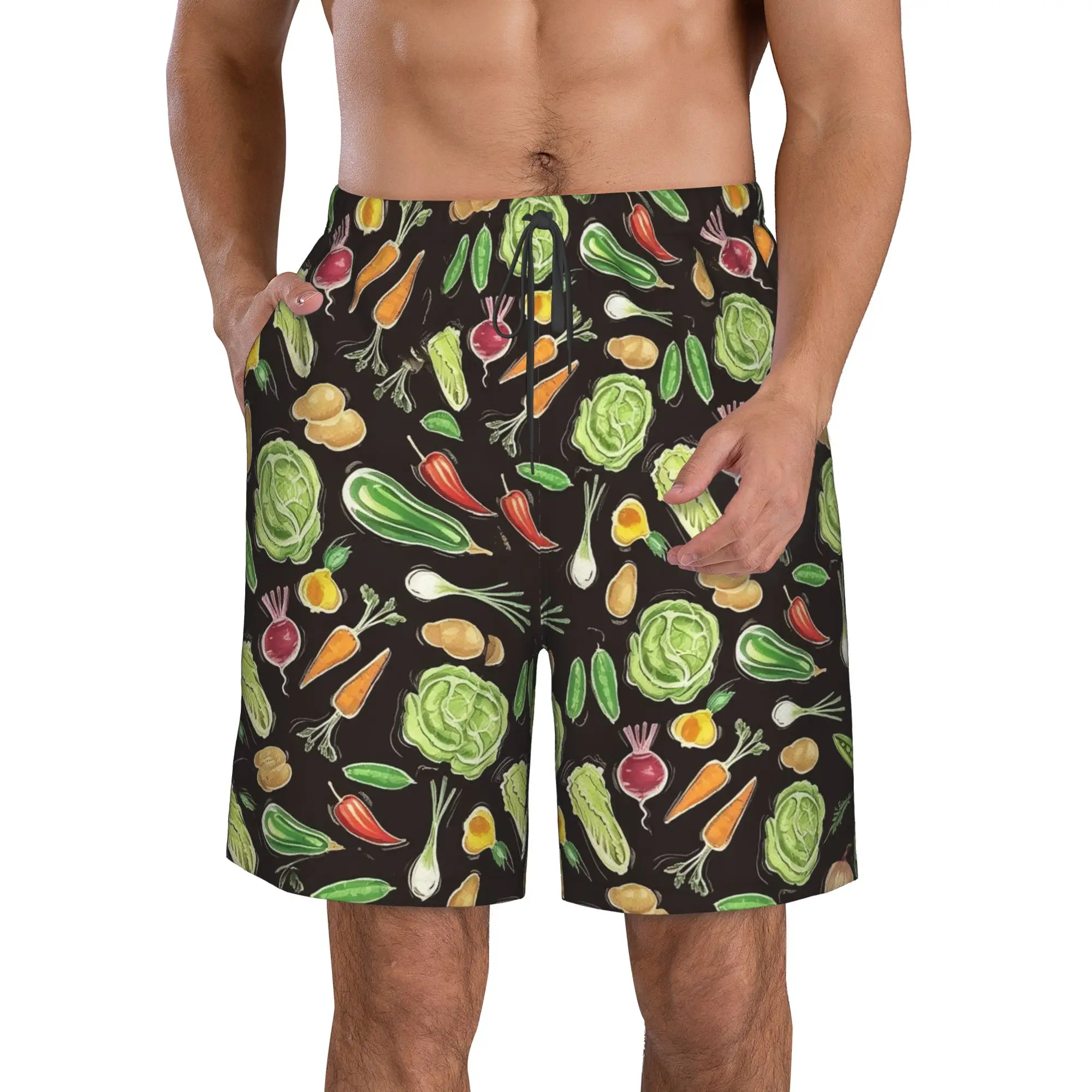 Cartoon Fitness Vegetable Pattern Trunks Beach Board Shorts Casual Quick Dry Swim Summer Men Pants