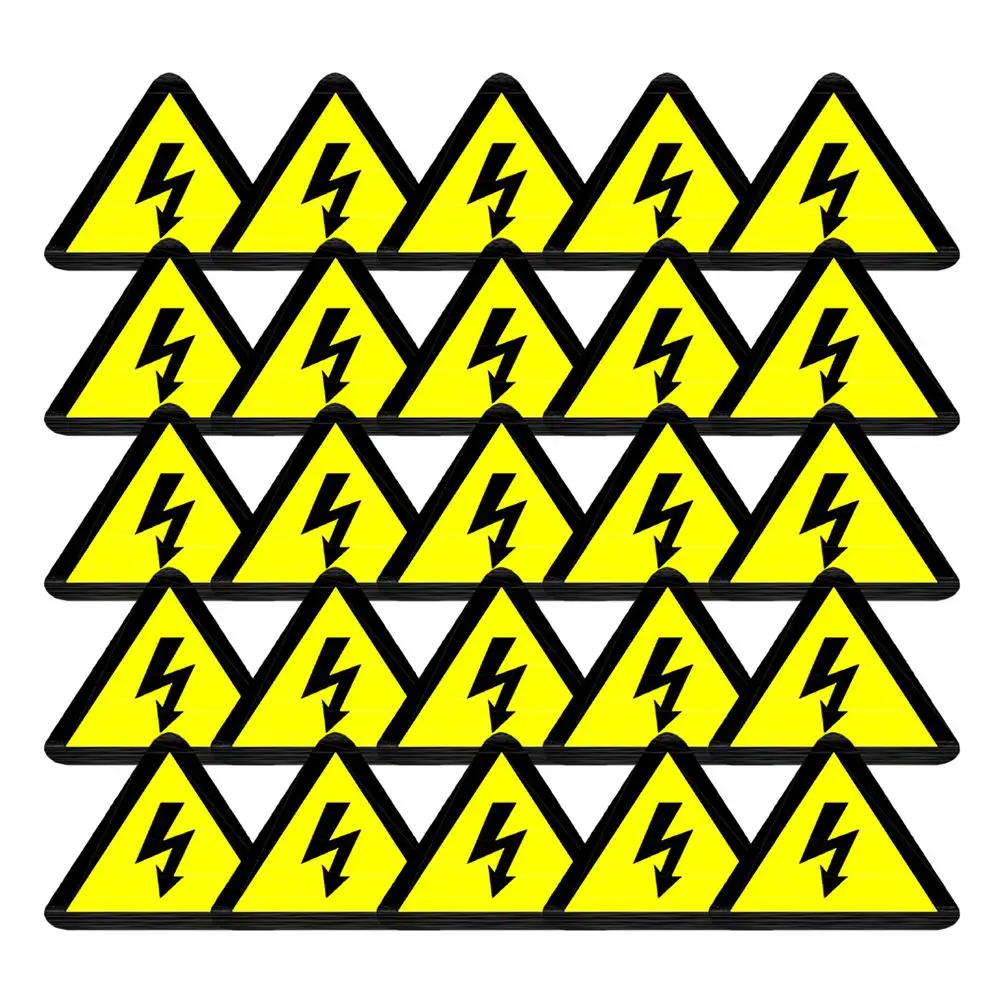 50 шт., предупреждающие наклейки высокого напряжения, желтый треугольник, электрический забор, аварийные знаки безопасности, электромагнитные