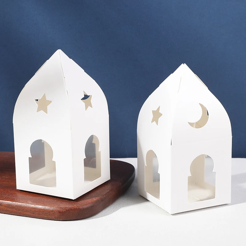 

10Pcs Ramadan Mosque Candy Gift Box Hollow Star Moon Eid Mubarak Cookie Gift Packaging Box Islamic Muslim Festival Party Favors