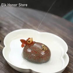 Boutique Purple Clay Tea Pet Goldfish Frog Water Spray Tea Figurine Ornaments Handmade Sculpture Crafts Home Teaware Decoration