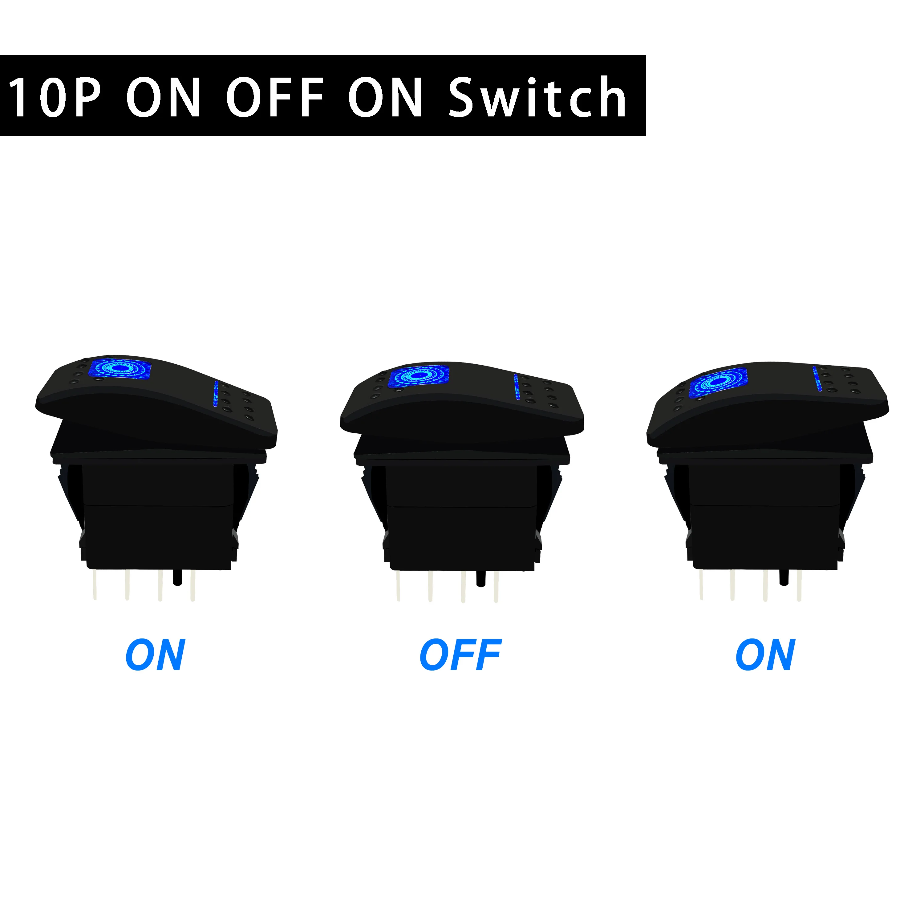 Blue Led 10 Pin Momentary/Latching Rocker Switch Reverse Polarity DPDT 3 Position Toggle Switch For Car Marine Boat Caterpillar