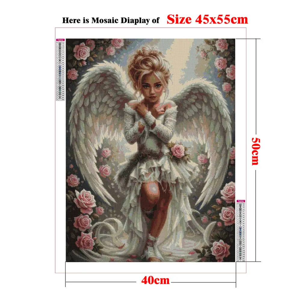 DIY Diamond Painting Art Praying Angel, Cute Little Girl with Wings Cross Stitch Mosaic Baby Shower Gift Christening Decor