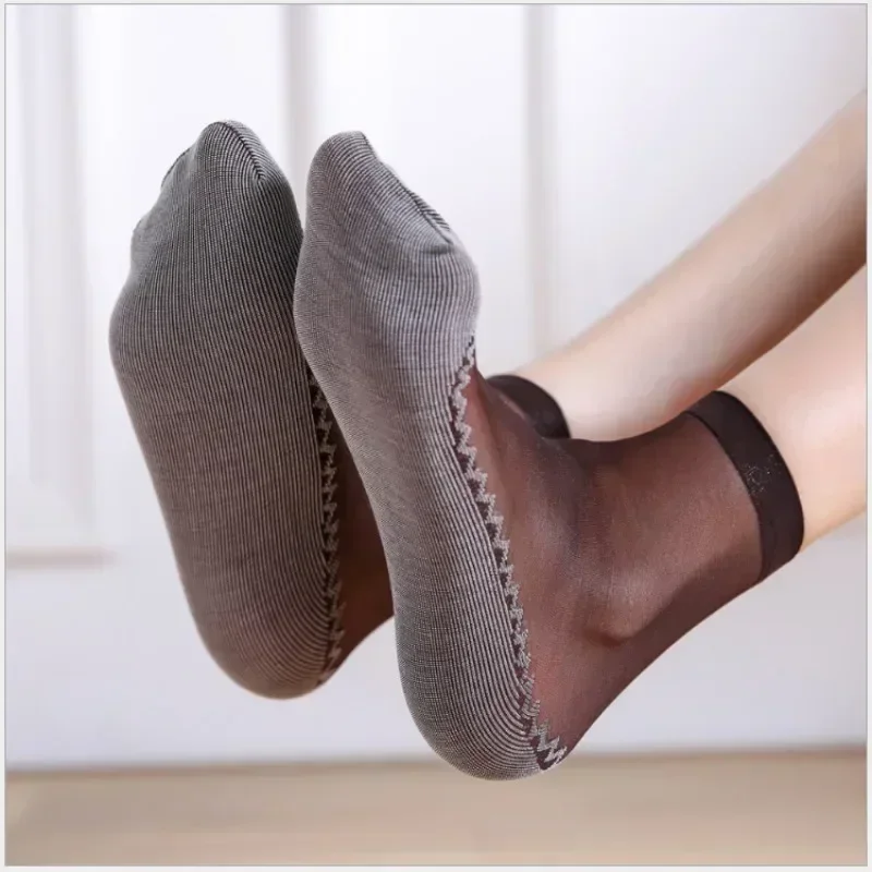 10 쌍 여성 여름 울트라 얇은 크리스탈 양말 보이지 않는 안티-슬립 양말 높은 탄성 나일론 패션 숙녀 짧은 발목 스타킹