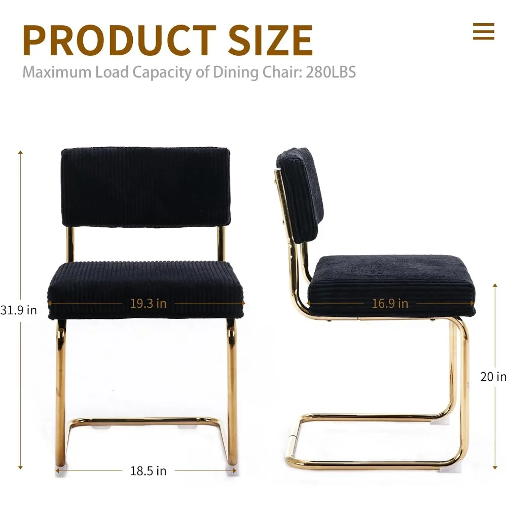 زوج من كراسي تناول الطعام المعاصرة، سروال قصير منجد مع خصلة القنوات وأرجل معدنية ذهبية، طراز عتيق