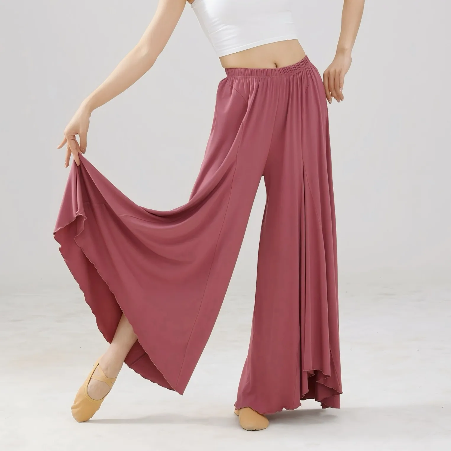 

Modern Dance Pants Adult Women's Four-season Loose and Elegant Lotus Leaf Ruffled Skirt Classical Body Training Wide-leg Pants