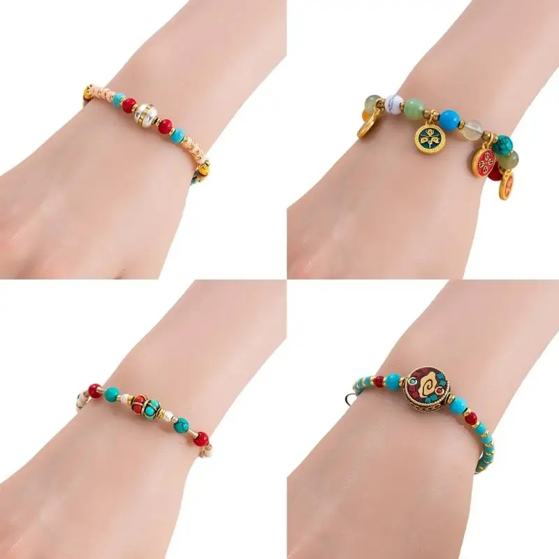 A52E Handwoven Nepalese Bracelet With Adjustable Alloy Closure And Colorful Acrylic Beads In Traditional Tibetan Design
