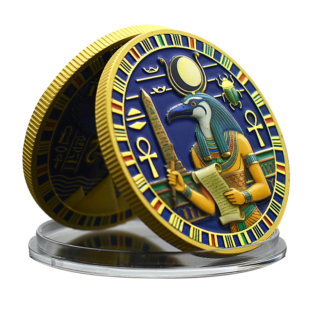 Egyptian Mythology Commemorative Coin Relief Pharaoh Anubis Horus Pyramid Gold Silver Collectible Metal Medal