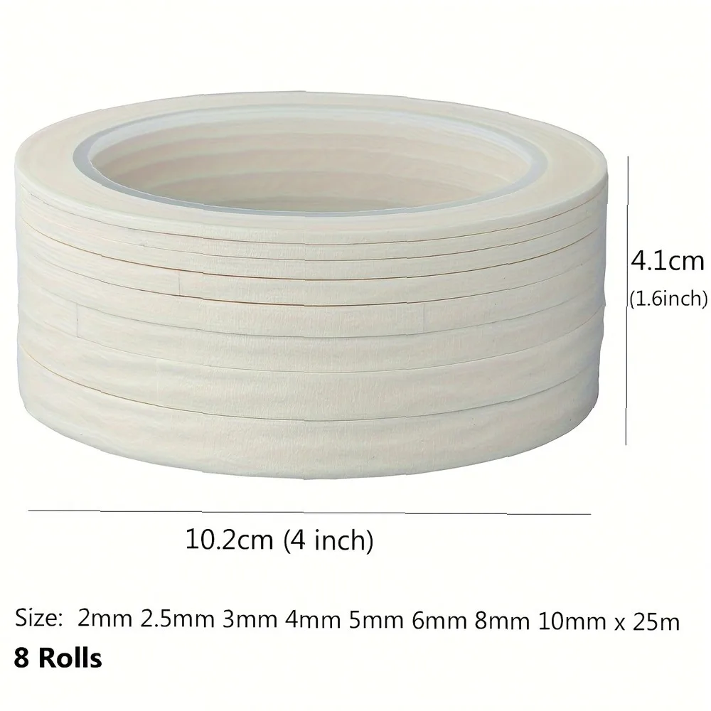 White Paper Masking Tape Set 8 Rolls, 2-10mm x 984.25in for Nail Art, Painting, Spray Paint, Fashion Design & Pattern