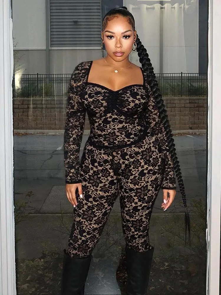 

Weird Puss Double Jacquard Women 2 Piece Set Full Sleeve Square Collar Crop Tops+Bike Shorts Matching Streetwear Skinny Outfits