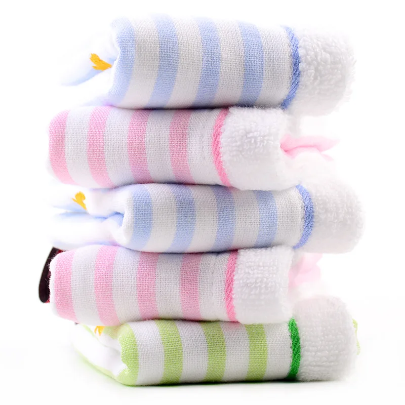 Embroidered Striped 100% Cotton Small Square Towel  Soft Face Hand Towel with Hanging Loop Also Suitable As A Baby Drool Bib