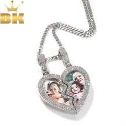 TBTK Magnet Broken Heart Photo Frame Pendant Two Pictures Iced Out Cubic Zirconia Hiphop Jewelry Couple Valentine's Day Gift