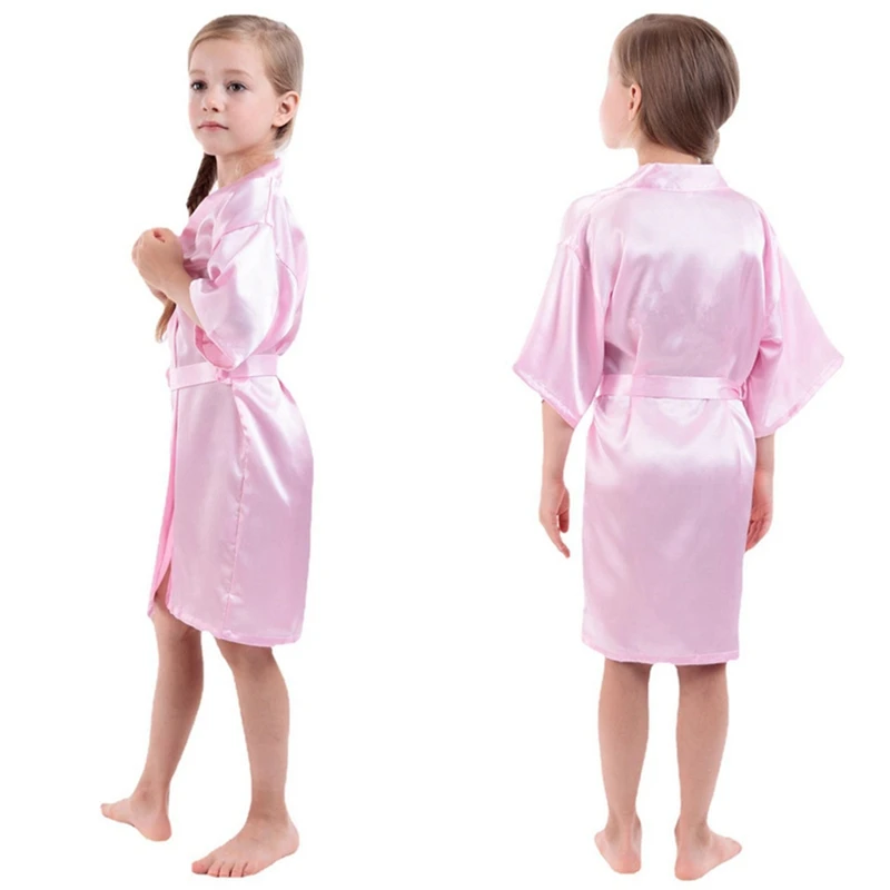 Summer Girls Bathrobe Solid Faux Silk Soft Sweet Bath Robe Toddler Kids Teen Wedding Spa Birthday Party Bathing Robe Sleepwear