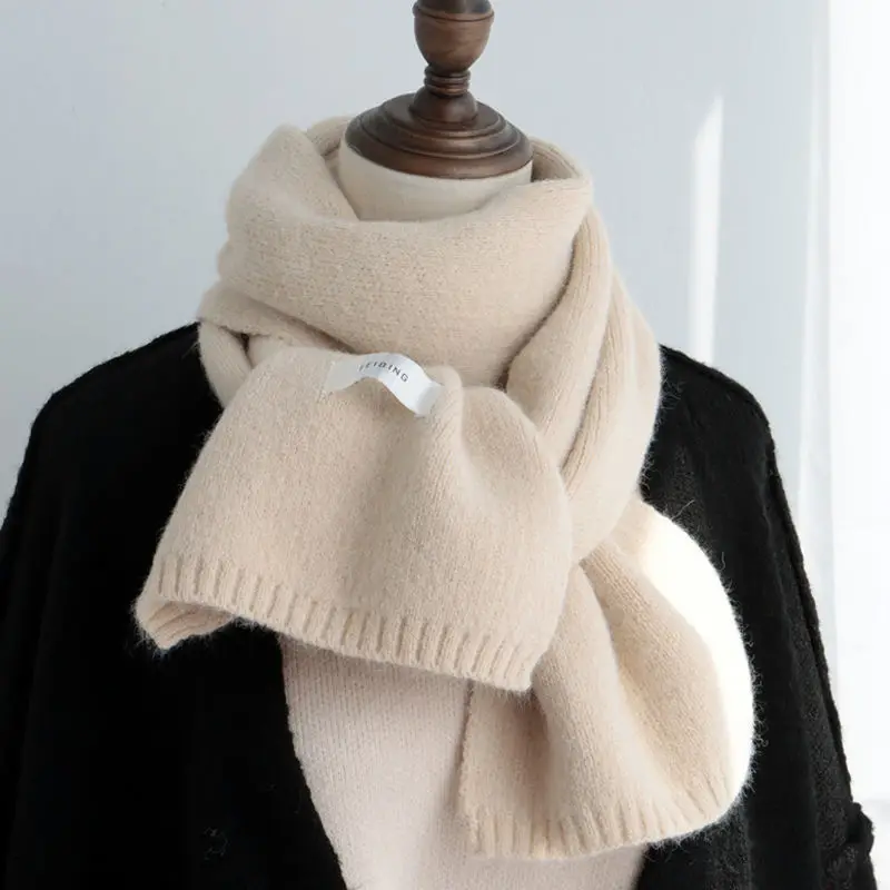Korean Atmosphere Solid Color Knitted Wool Scarf Women's Autumn and Winter Imitation Cashmere Winter Warm Small Men