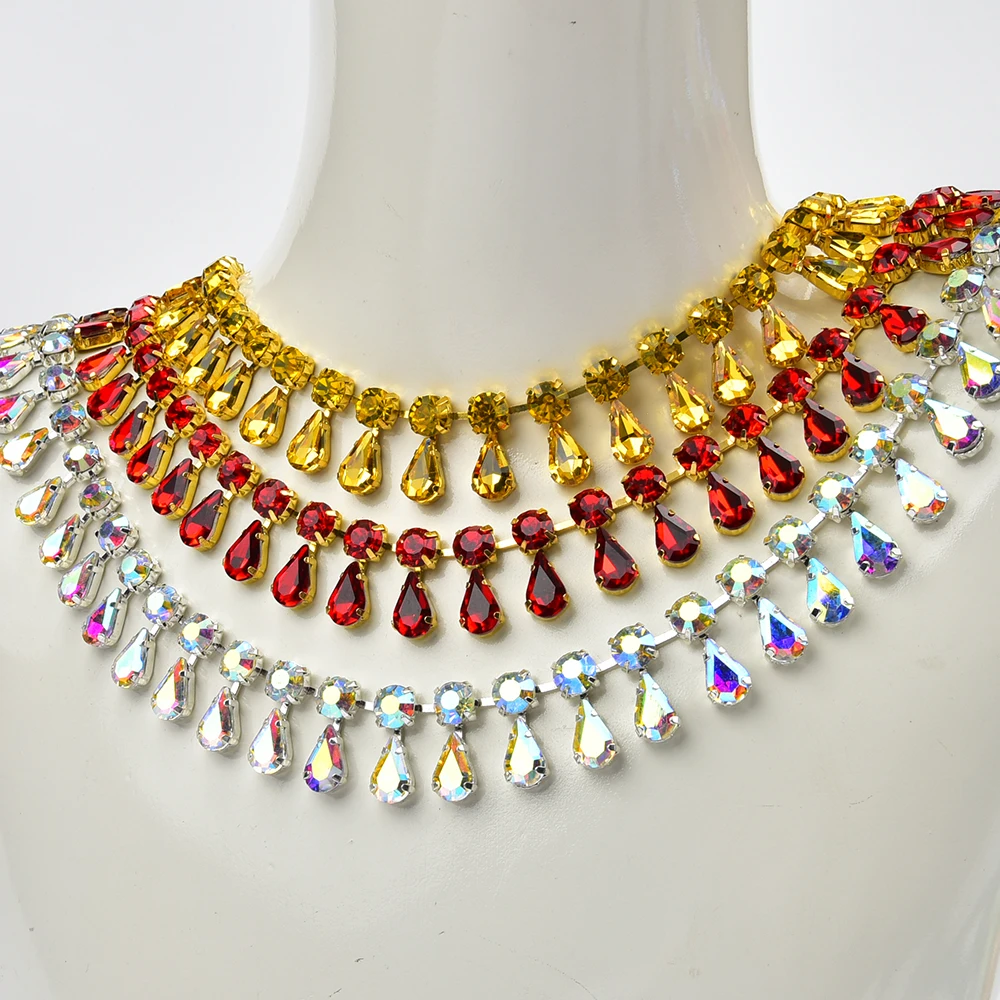 

Высококачественная многоцветная стеклянная цепочка со стразами, 8 мм, круглый коготь, бриллиант, 8*13 мм, подвеска в виде капли воды, отделка кисточкой для платьев