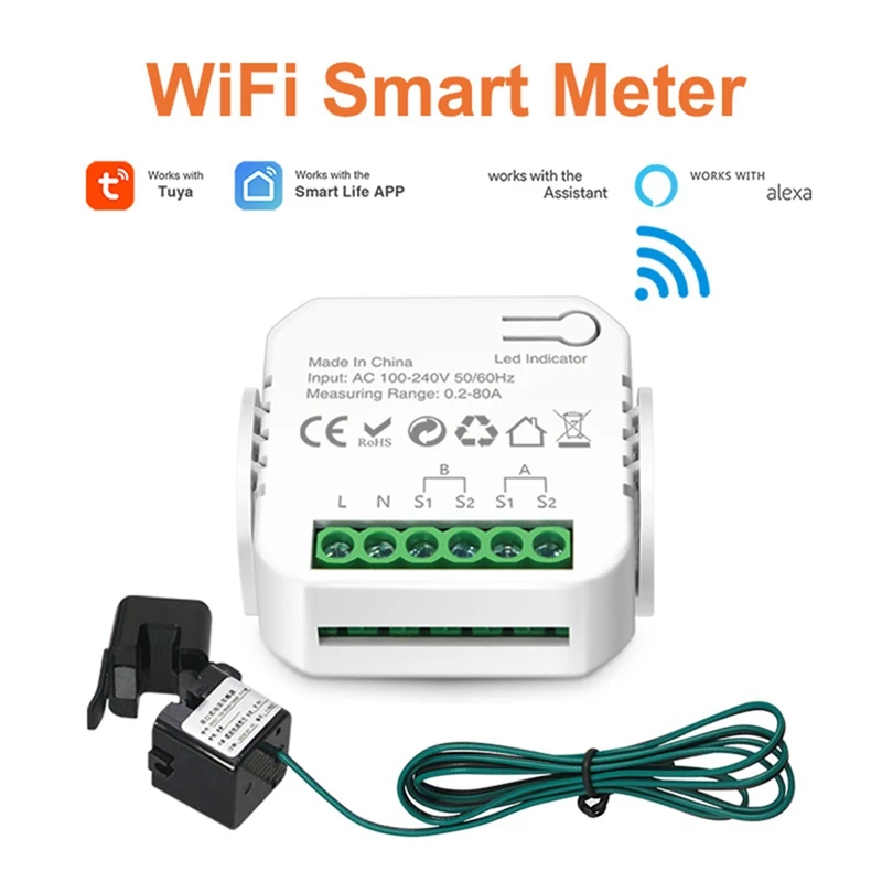 Tuya wifi medidor inteligente medidor de energia digital 80a transformador de corrente solar fotovoltaico consumo de produção de energia monitor 1ct