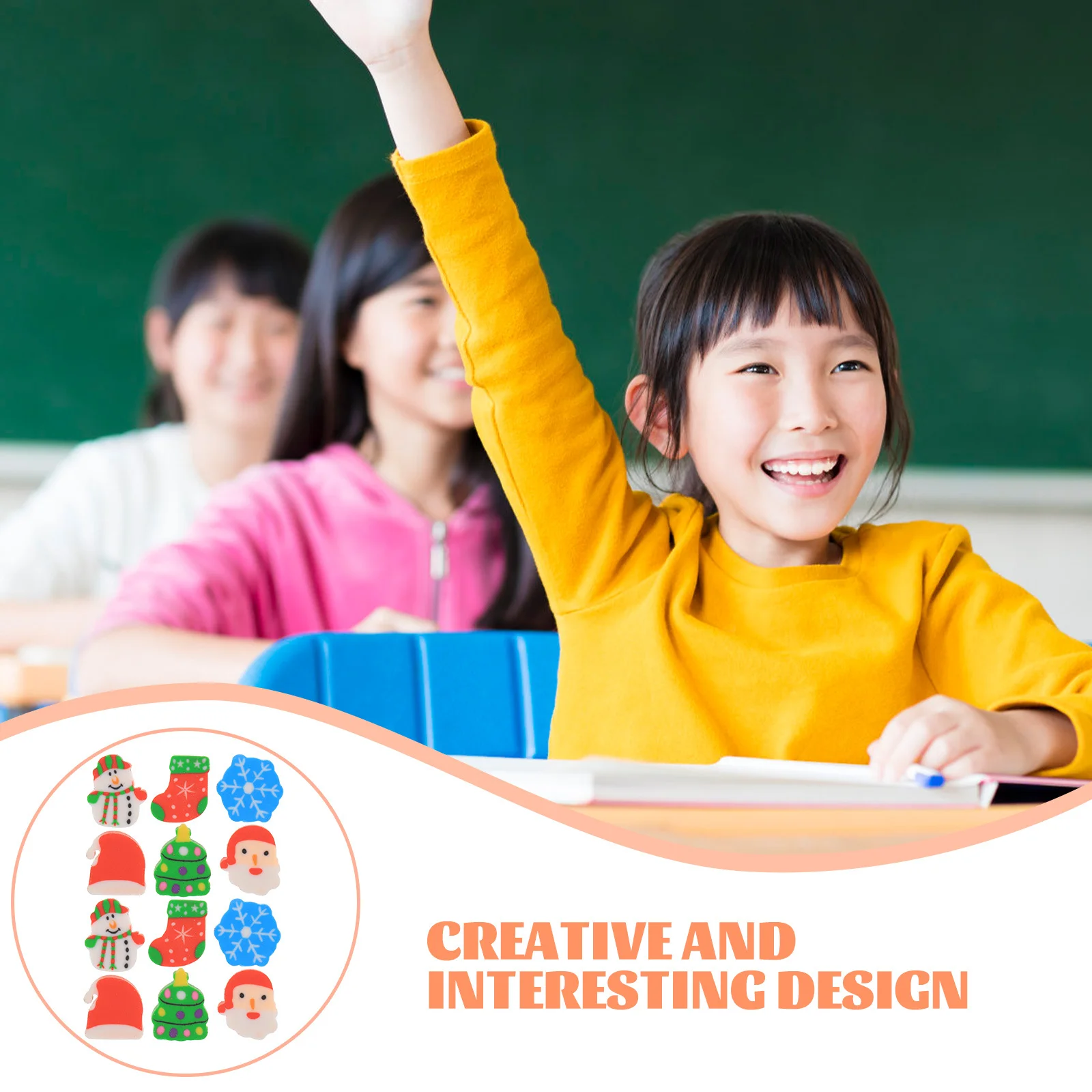 

1 Box Student Supply Erasers Christmas Design Wear-Resistant Erasers for Writing Correction Portable Small Size