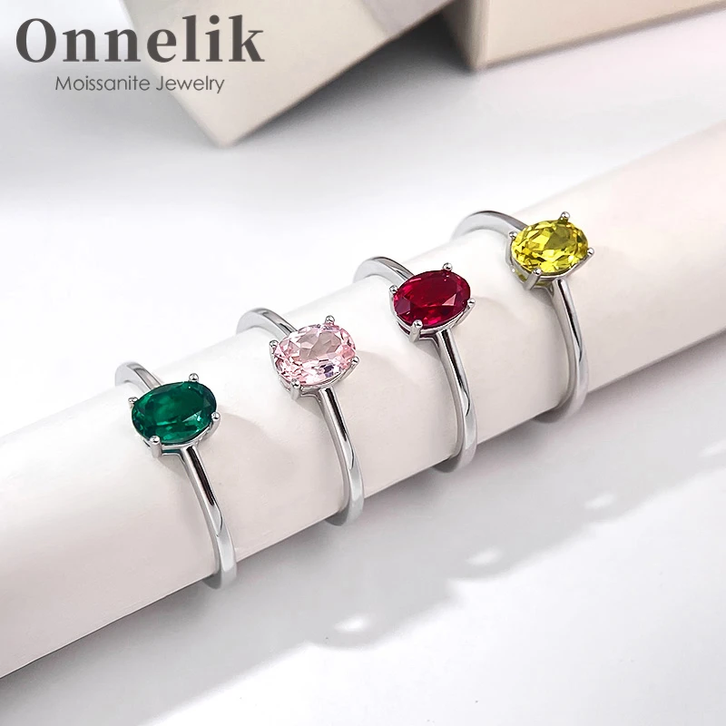 

Onnelik 1ct Oval Cut Moissanite Rings Lab Grow Ruby/Papalacha Pink Diamond Rings for Women Romantic Engagement Party Jewelry