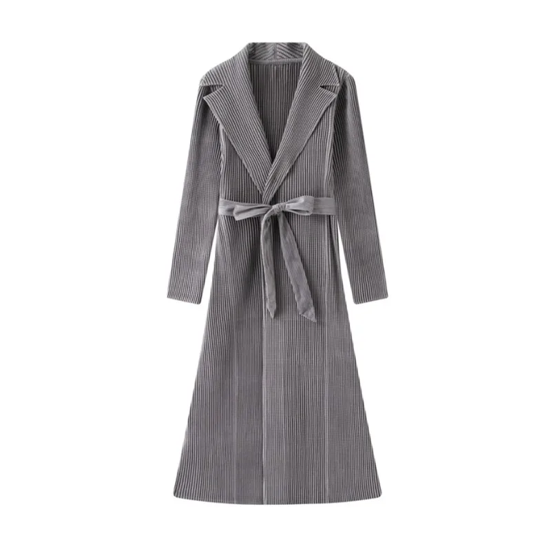 Miyake Pleated Mid-Length Trench Coat Plisse Women 2026 Autumn Winter New Pleats Tie Elegant Long Coat Loose Plus Size Clothing