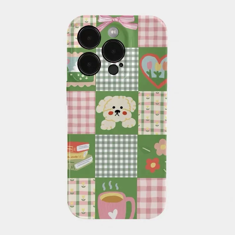 

Green Childlike Checkered Dog Phone Case for IPHONE 17 Air 16E 15 PROMAX 14 Plus 13 12 MINI 11 PRO 16Plus XR Acrylic Phone Cover