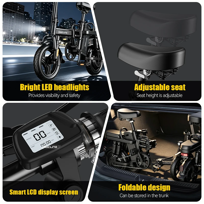 G11-Mini Electric City Bike, 14-Inch Folding 48V Battery-500W Motor, Electric Bike for Adults, Rear Disc Brake with 4/10 Shock Absorptions Models Optional, for Adults,College Students, Commuters & Urban Riding E-Bike image 8
