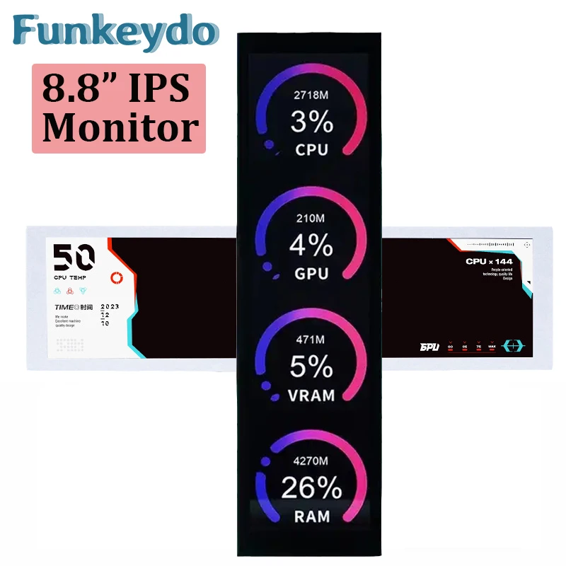 8.8 นิ้ว IPS หน้าจอรอง 1920X480 พิกเซล USB Type-C LCD Monitor PC กรณี CPU GPU RAM จอแสดงผลการตรวจสอบคอมพิวเตอร์ฟรี AIDA64