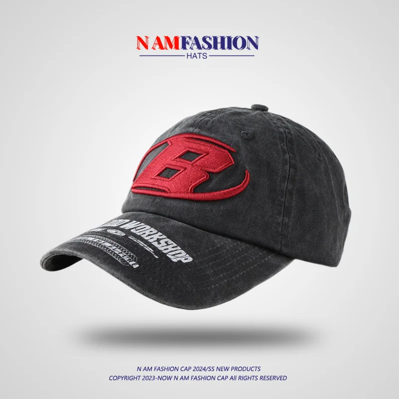 Street Water-Washing Embroidery Personalized Letter Baseball Cap Female Face-Looking Small Peaked Cap Male