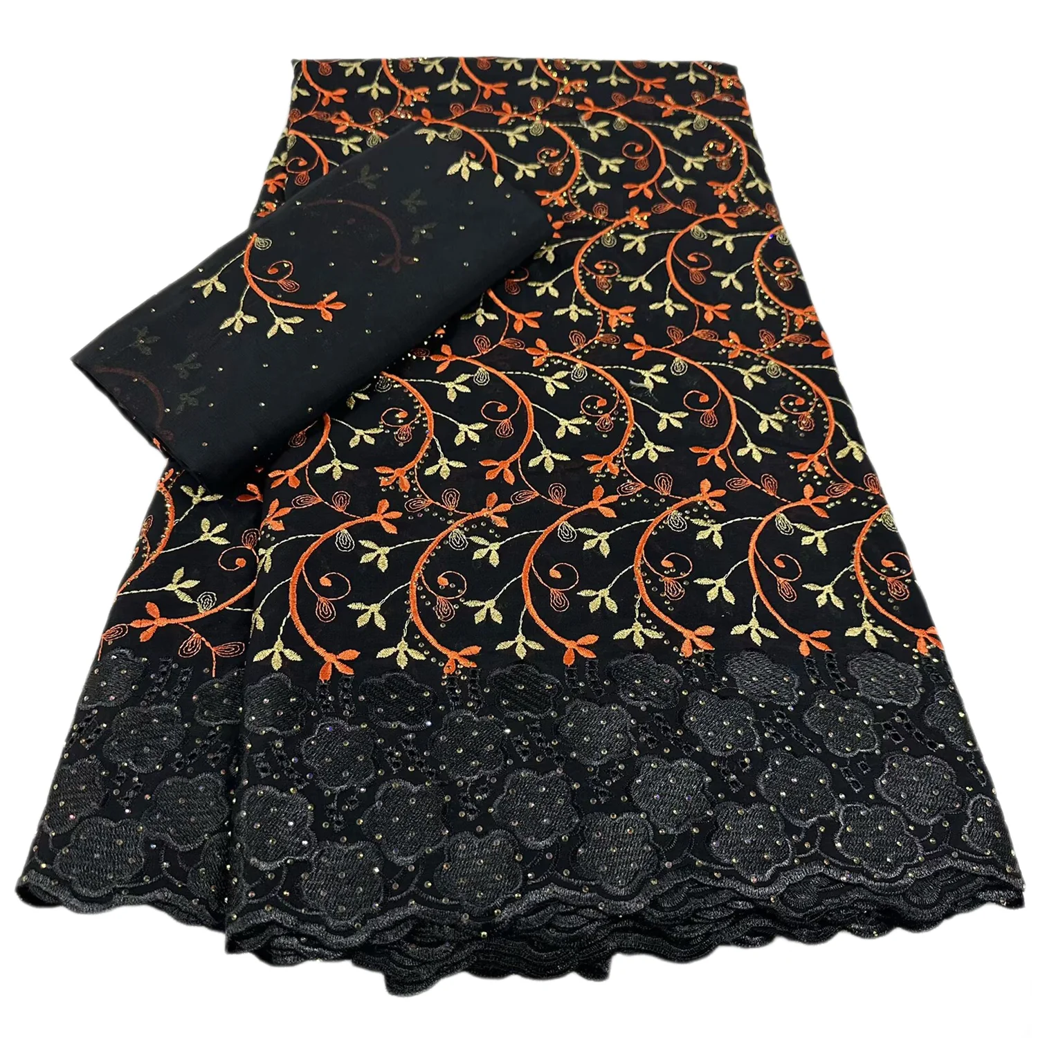 

Черная новейшая африканская кружевная ткань из 100% хлопка с вышивкой, нигерийская швейцарская вуаль, кружевная ткань 5 + 2 ярда, шитье для женского праздничного платья