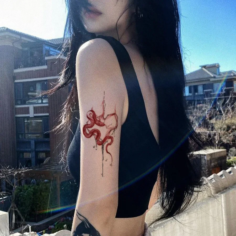 4Pcs Lasting Heart Snake Fake Tattoo for Woman Arm Y2K Art Tattoo Sticker Sexy Temporary Tattoos Waterproof Tatuajes Temporales