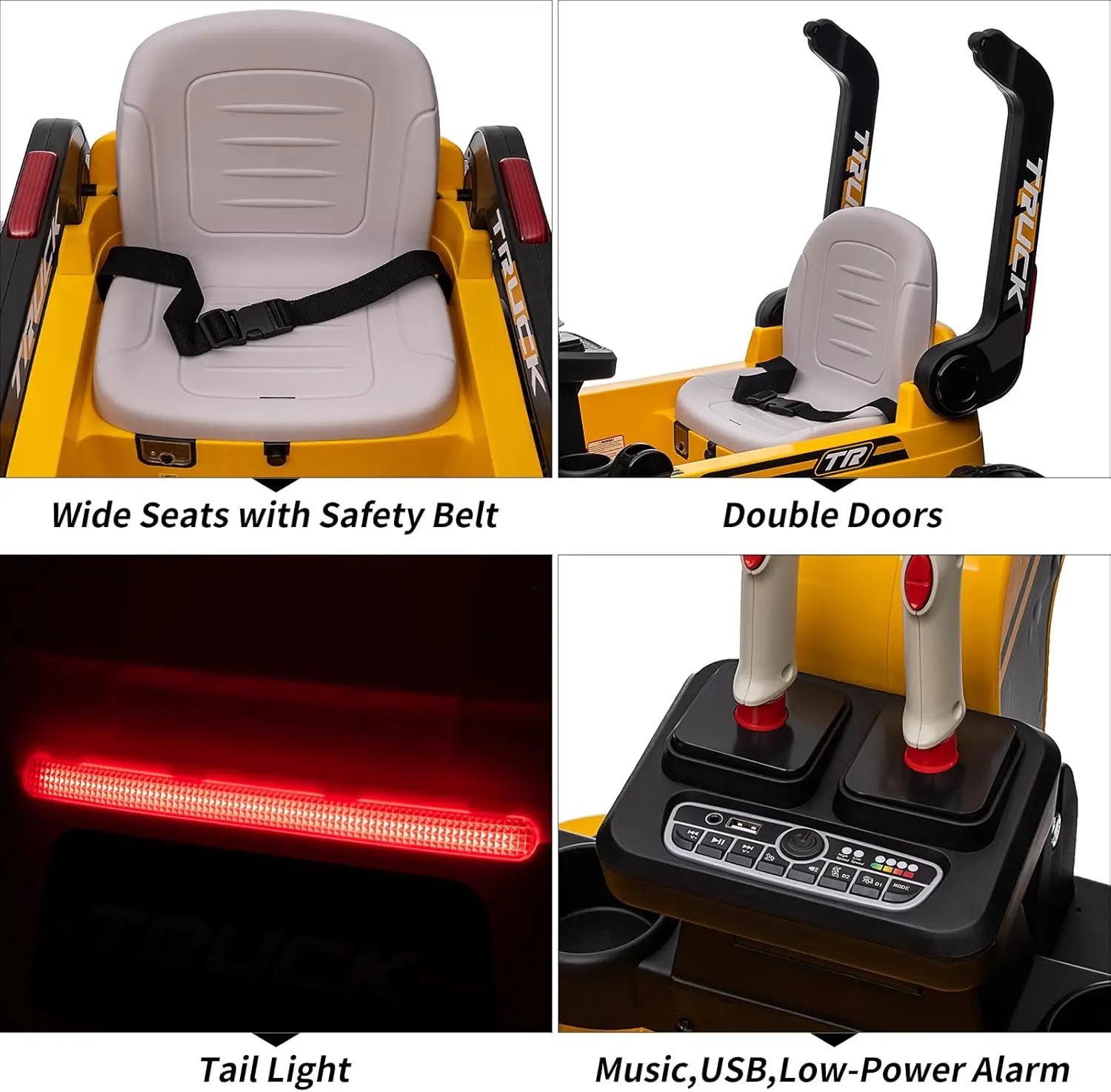 360 °   Brinquedo de equitação de rotação para crianças, escavadeira elétrica, carro com controle remoto, braço de escavação, motores 4x75w, luz traseira led