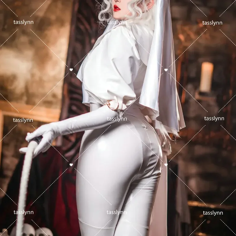 섹시한 차우비 스위트 블랙 화이트 수녀 코스프레 의상, 핫 애니메이션 코스프레 유니폼, 섹시한 소녀 다크 레인 샬롯 코스프레 코스튬