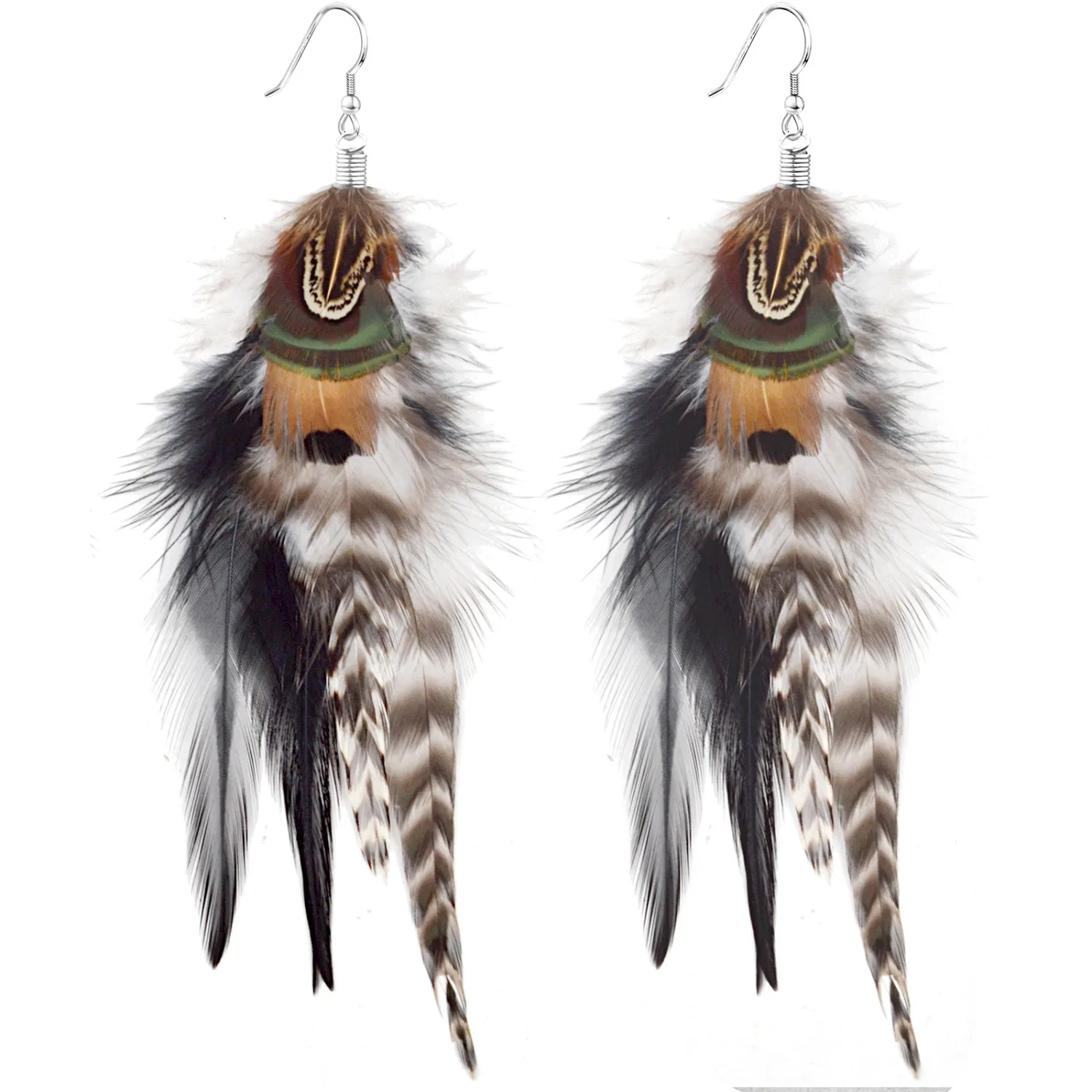 

Богемные длинные серьги с перьями для женщин, висячие серьги ручной работы с кисточками, эффектные висячие серьги ручной работы с перьями, крючки