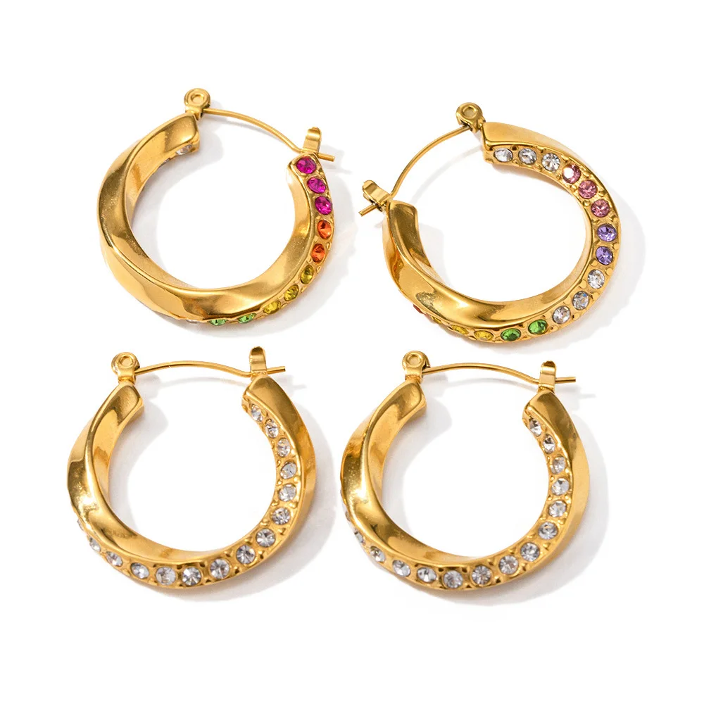 

Stainless Steel PVD 18K Gold Plated Tarnish Waterproof Zircon Twist Hoop Earrings For Woman Jewelry Wholesale Trendy