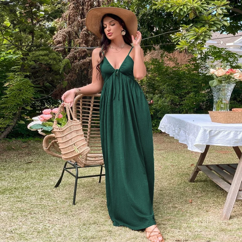 

Women's New Vacation Style Beach Long Dress Sexy Backless Waist-CinchingAStrap Dress