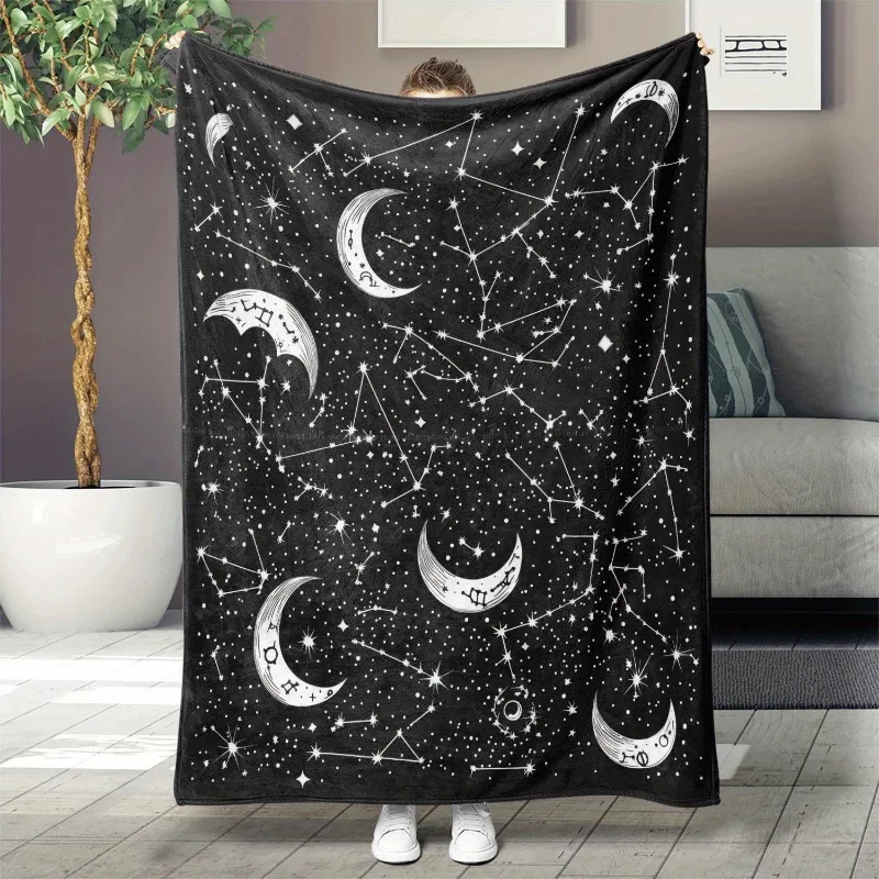 1 black and gold night sky constellation flannel blanket - an ideal gift for bed sofa camping and astronomy enthusiasts