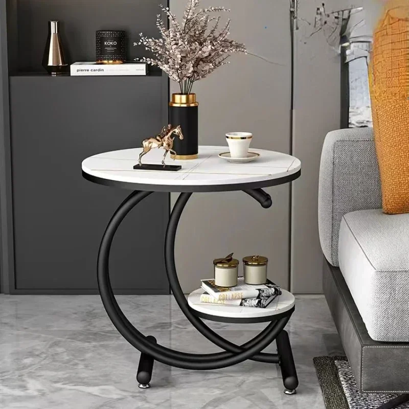 Luxury Side Table Living Room Creative Simple Balcony round Table Home Double-Layer Design Master Paint Black Italian Style