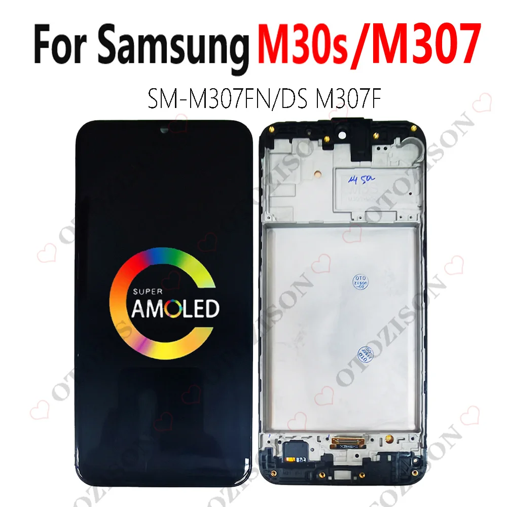 Super AMOLED M30s M307 LCD For SAMSUNG For Galaxy SM-M307FN/DS M307F Display Screen Touch Sensor Digitizer Assembly With Frame