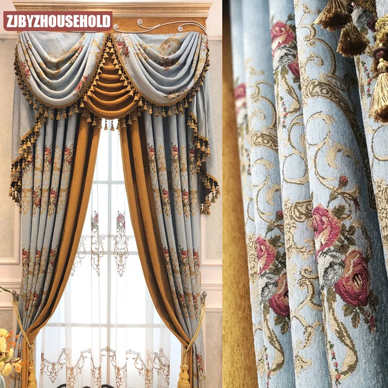 

European Luxury Embroidered Jacquard Window Screen Curtains for Bedroom Living Room Blackout Curtain Custom Finished Product