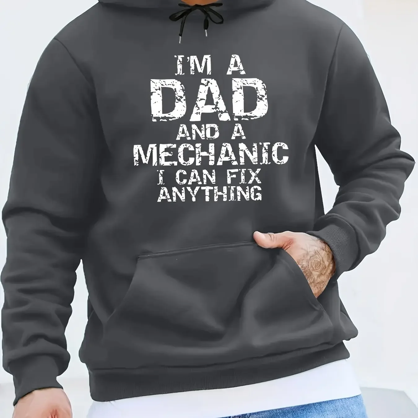 Oversized Hoodie Men I'm A Dad And A Mechanic Distressed Letter Print Father Mechanic Street Loose Casual Pullover Sweatshirt
