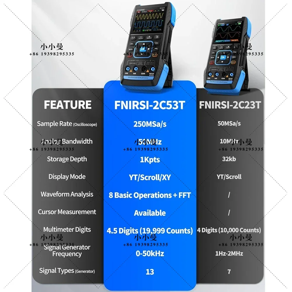 FNIRSI 2C53T Upgraded Handheld Oscilloscope 0MHz Bandwidth,3IN1 Digital Oscilloscope Multimeter DDS Generator Voltage/Current