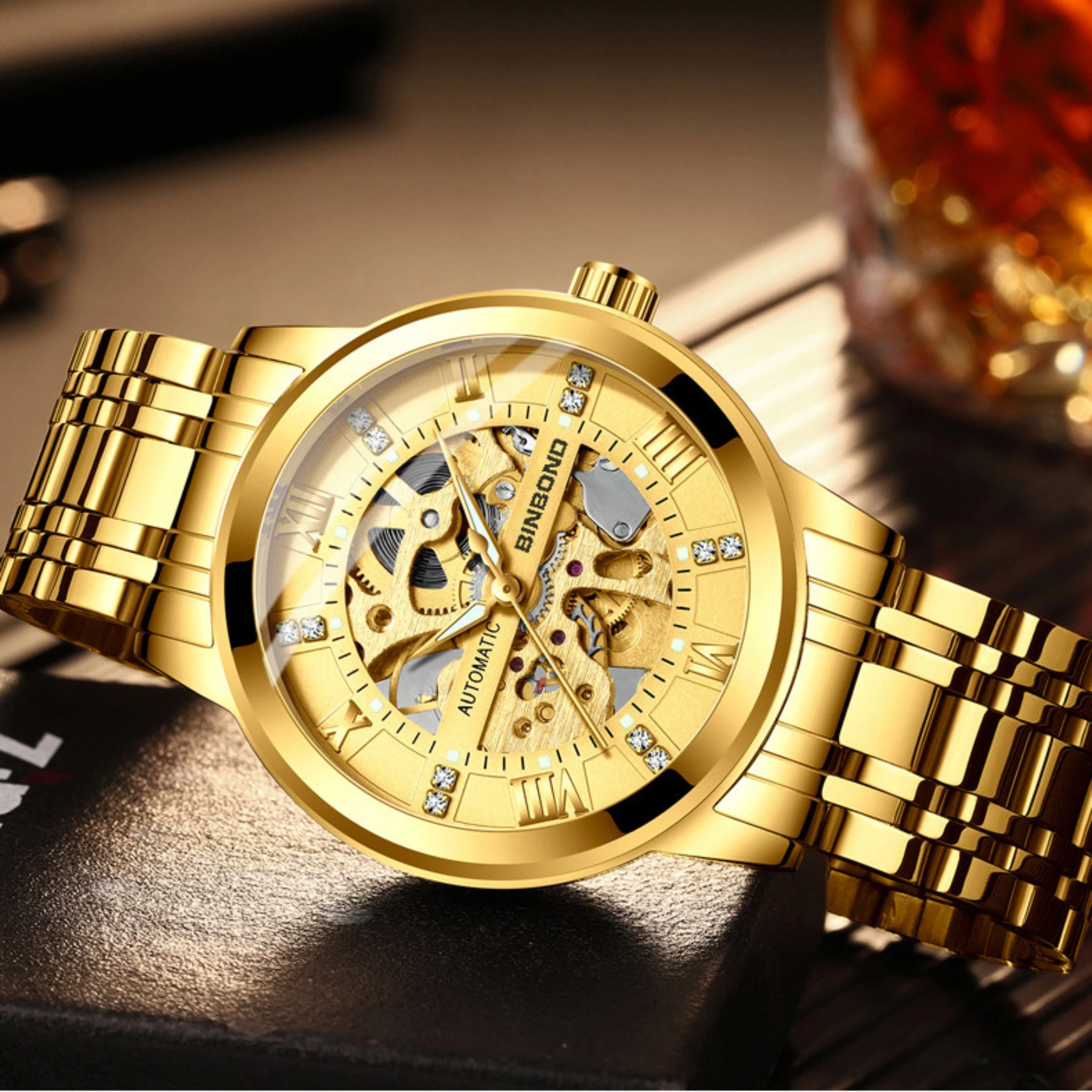 Fully Automatic Mechanical Watch Business Watch 30M Waterproof Hollow Skeleton Tourbillon Stainless Steel Mechanical Watch Gift