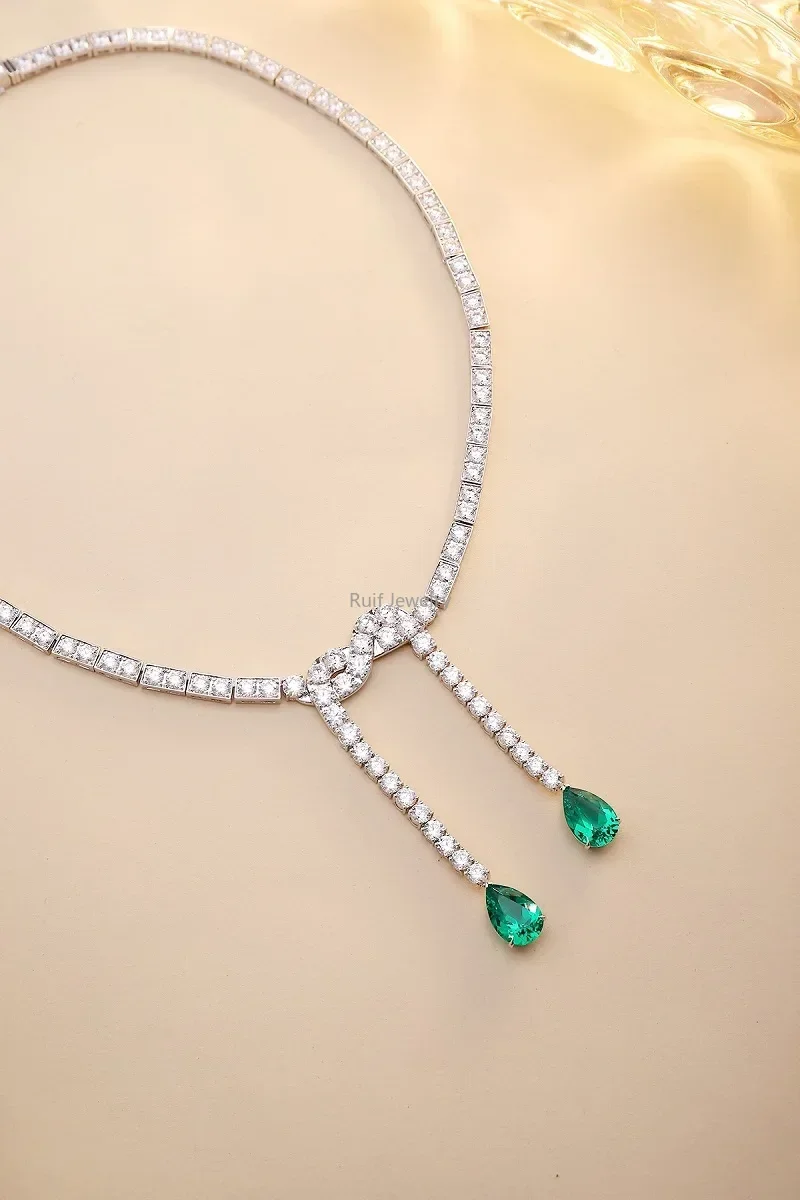 Ruif Customize 18k Gold Lab Grown Emerald Pendant Lab Grown Diamond  Tennis Chain Necklace For Women Fine Jewelry Gifts