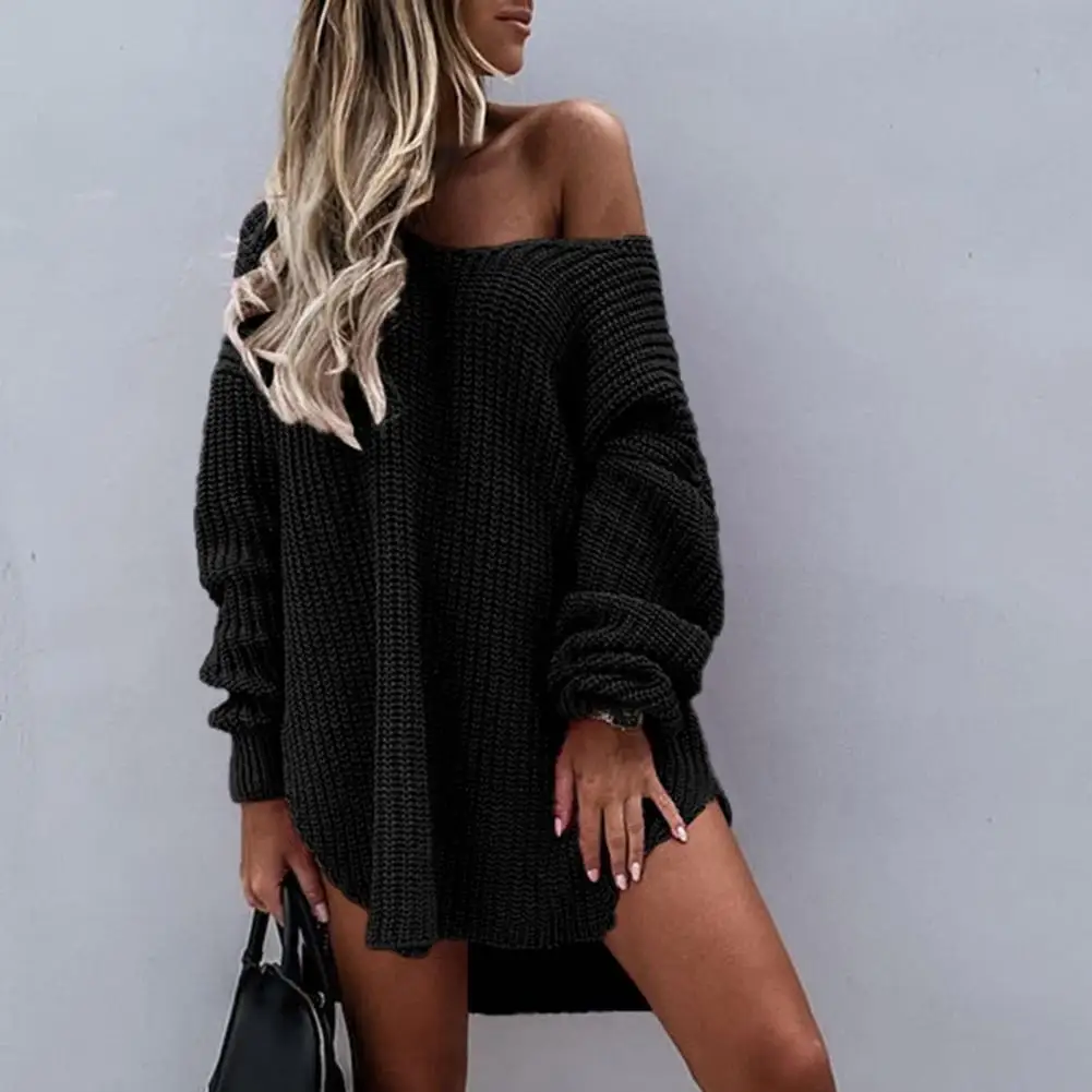 

Trendy Knitwear Jumper Side Split Hem Soft Pullover Sweater Simple Causal Oversized Warm Pullover Sweater