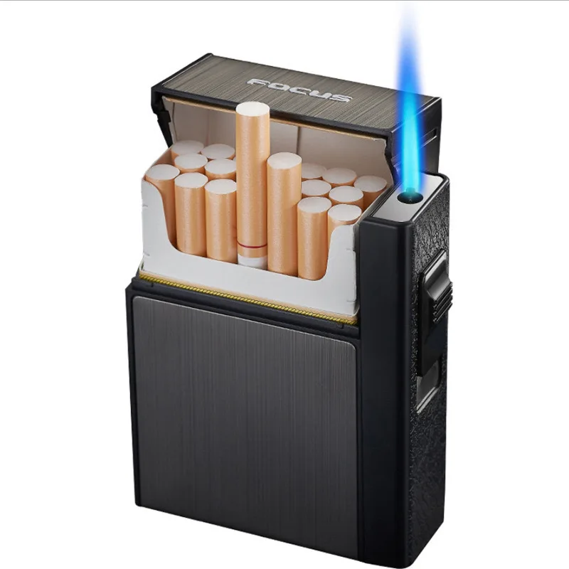 Classic Holds 20 Brand New Metal Cigarette Case USB Lighter Windproof Jet Rechargeable Gas Lighter Men's Gadget