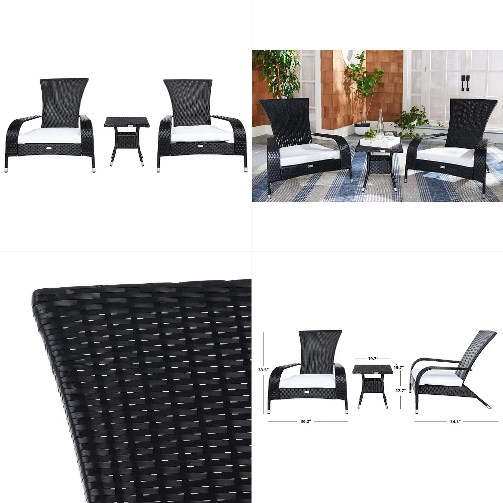 

Outdoor Edna 3Piece Lounge Set Black amp White Steel Frame amp Faux Rattan with Cushion Wingback Tropical French Design Ideal f