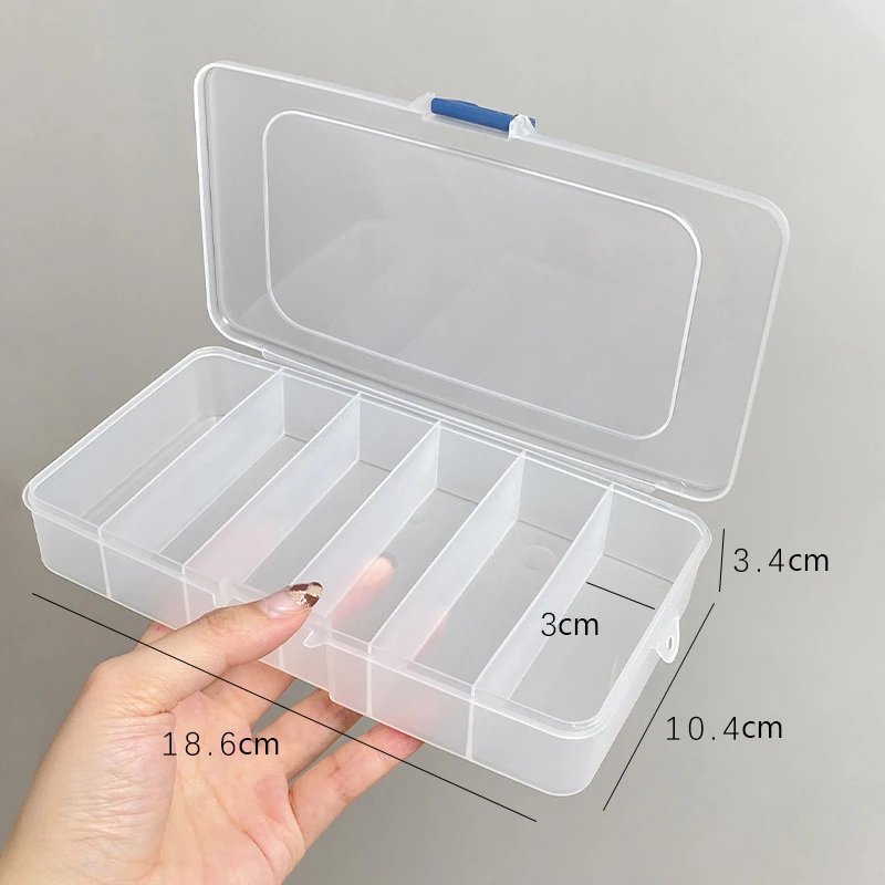 Boîte de rangement pour outils d'extension de cils, boîte à compartiment transparente, boîte de rangement à 6 grilles pour outils de maquillage, organisateur Portable (vide)