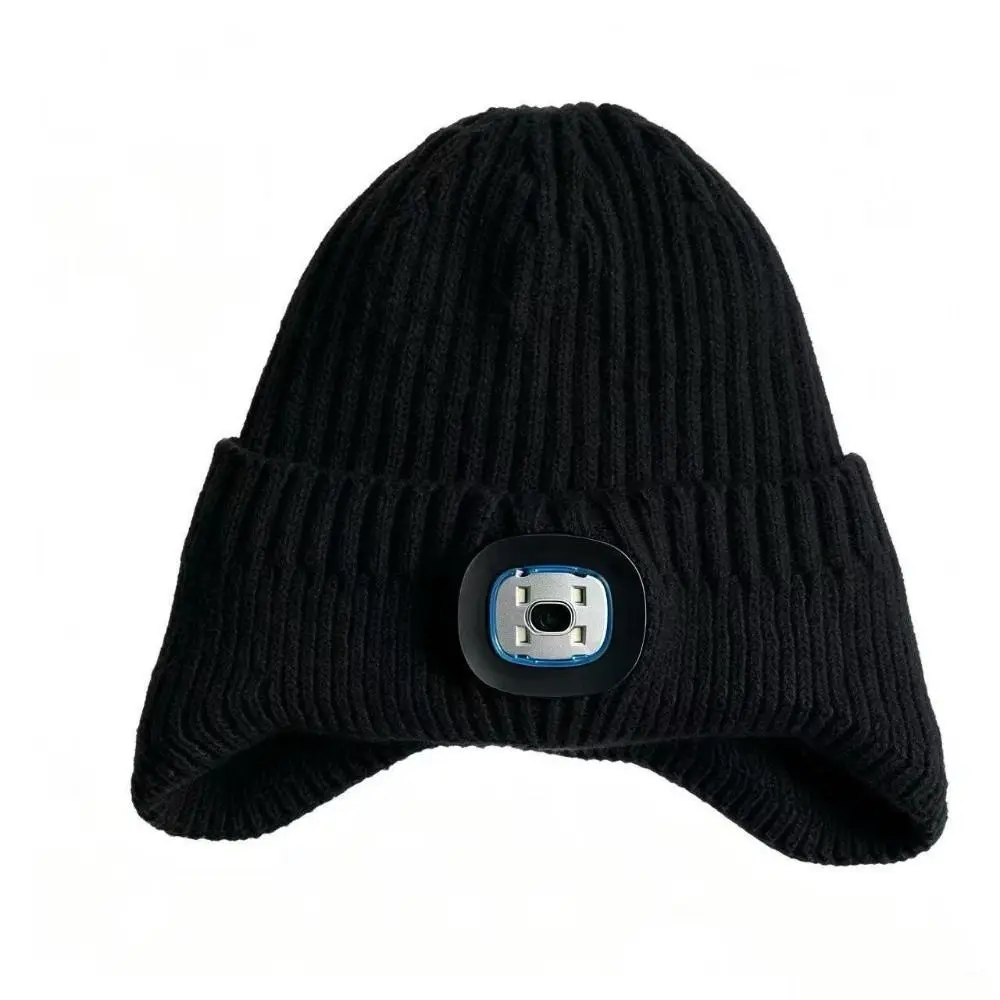 Rechargeable LED Light Beanie Three Brightness Levels White LED Light Lighted Beanie Hat Knitted Warm and Elastic