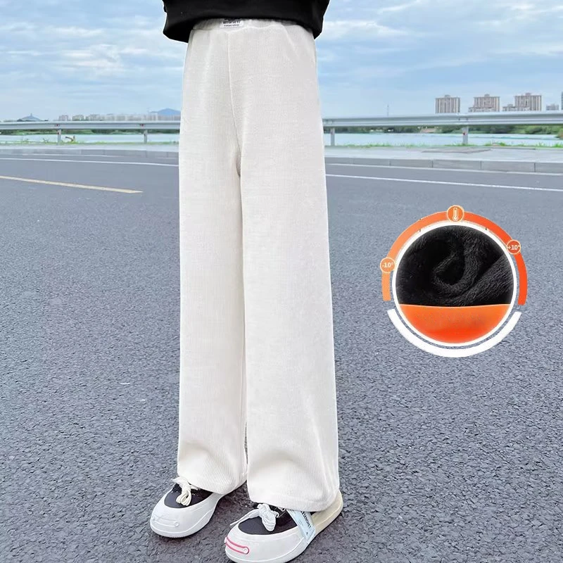 

Girls' Pants Spring And Autumn New Plush Loose Waist Wide Leg Straight Leg Pants Casual Big Boys Narrow Edition Girls' Pants