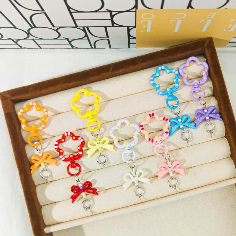 Candy Color Flower Keychain Holder Sweet Korean Fashion Bow Key Organizer for Earphone Bag Purse Kawaii Accessories for Girls