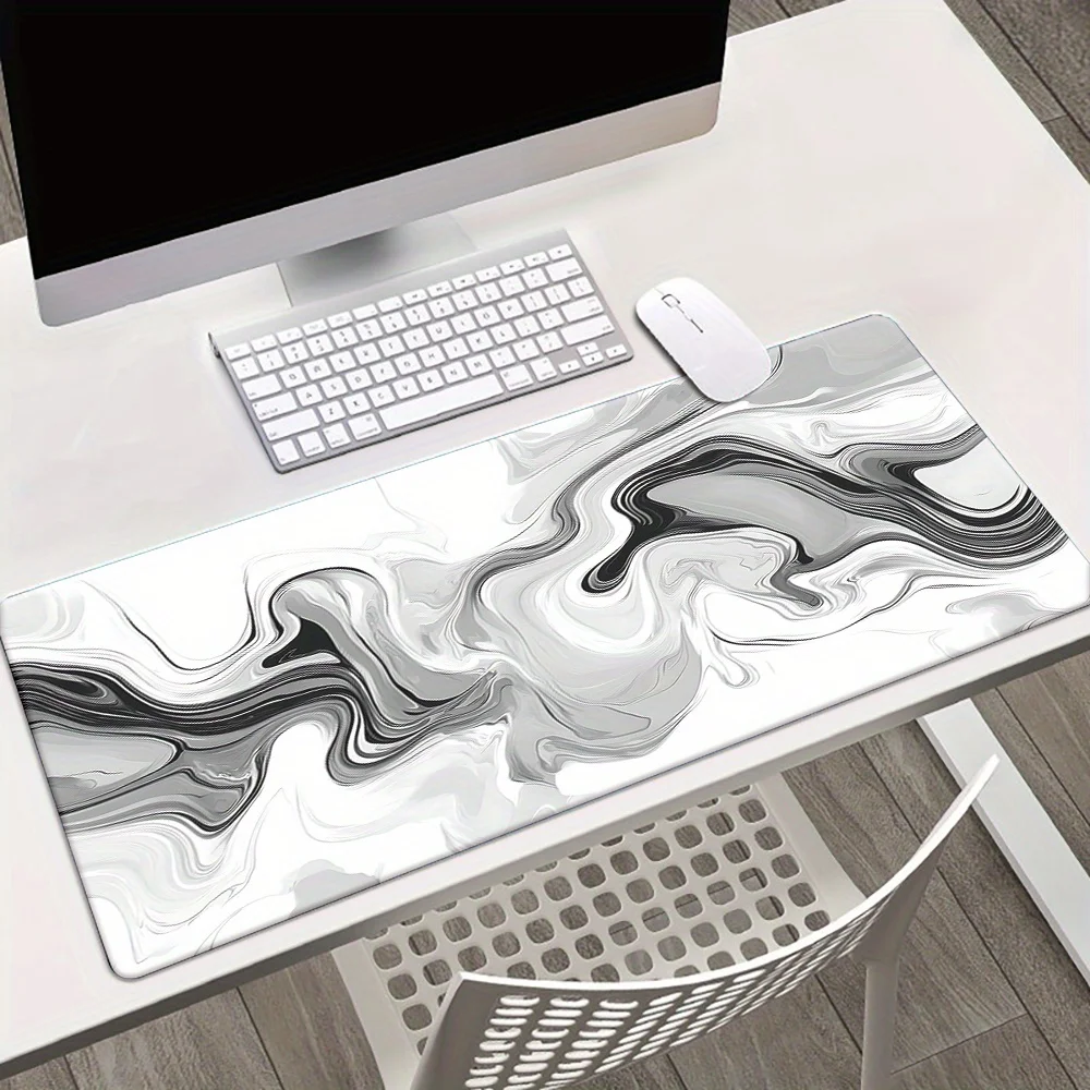 Black and White Marble Swirl Extended Mouse Pad Durable Rubber Base Non-Slip Surface Desk Mat for Office Gaming